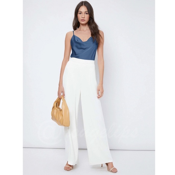 Blue Satin Glamorous Cowl Neck Spaghetti Straps Camisole Top Cami, Draped - Picture 6 of 9